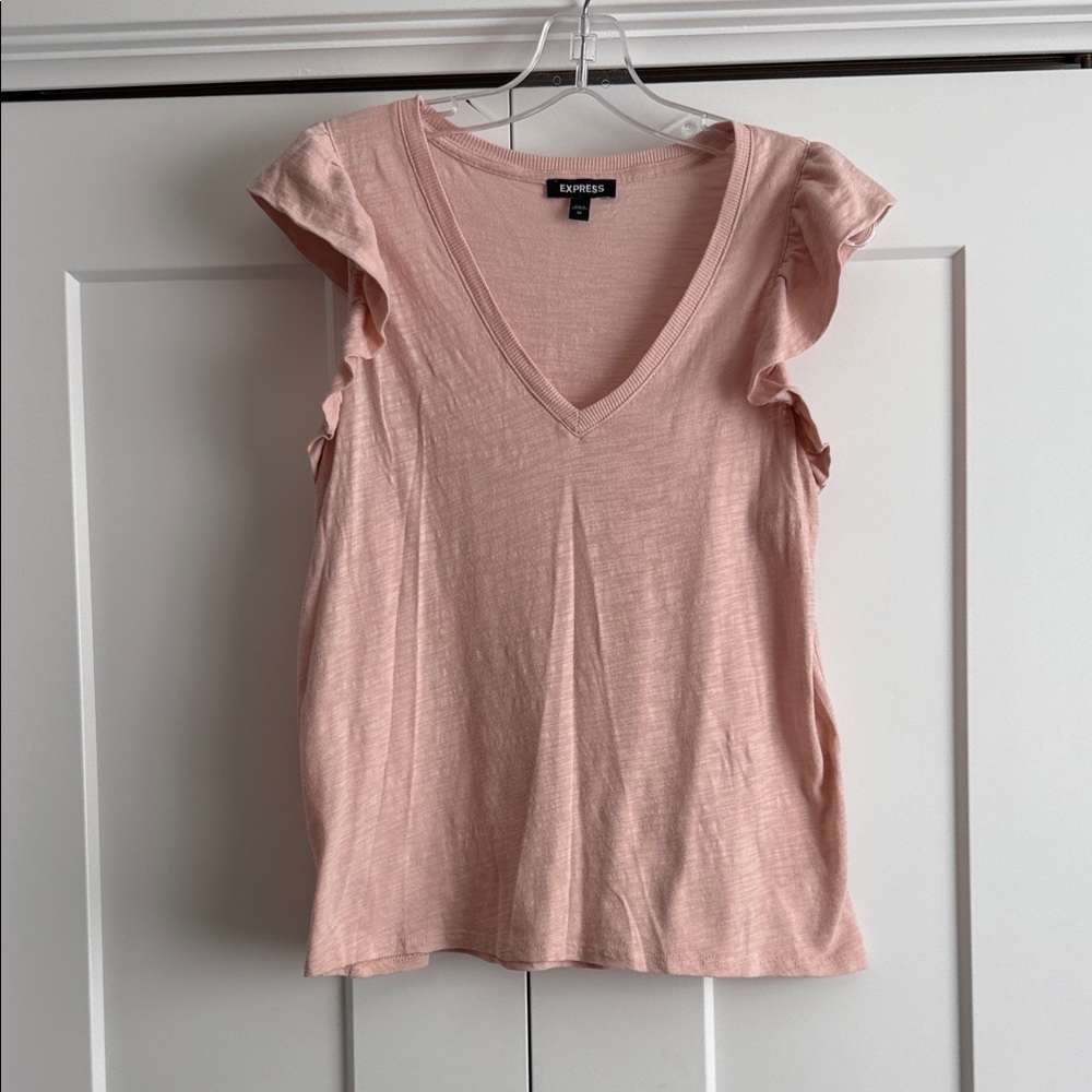Express Women's Blush Ruffle Sleeve Tee